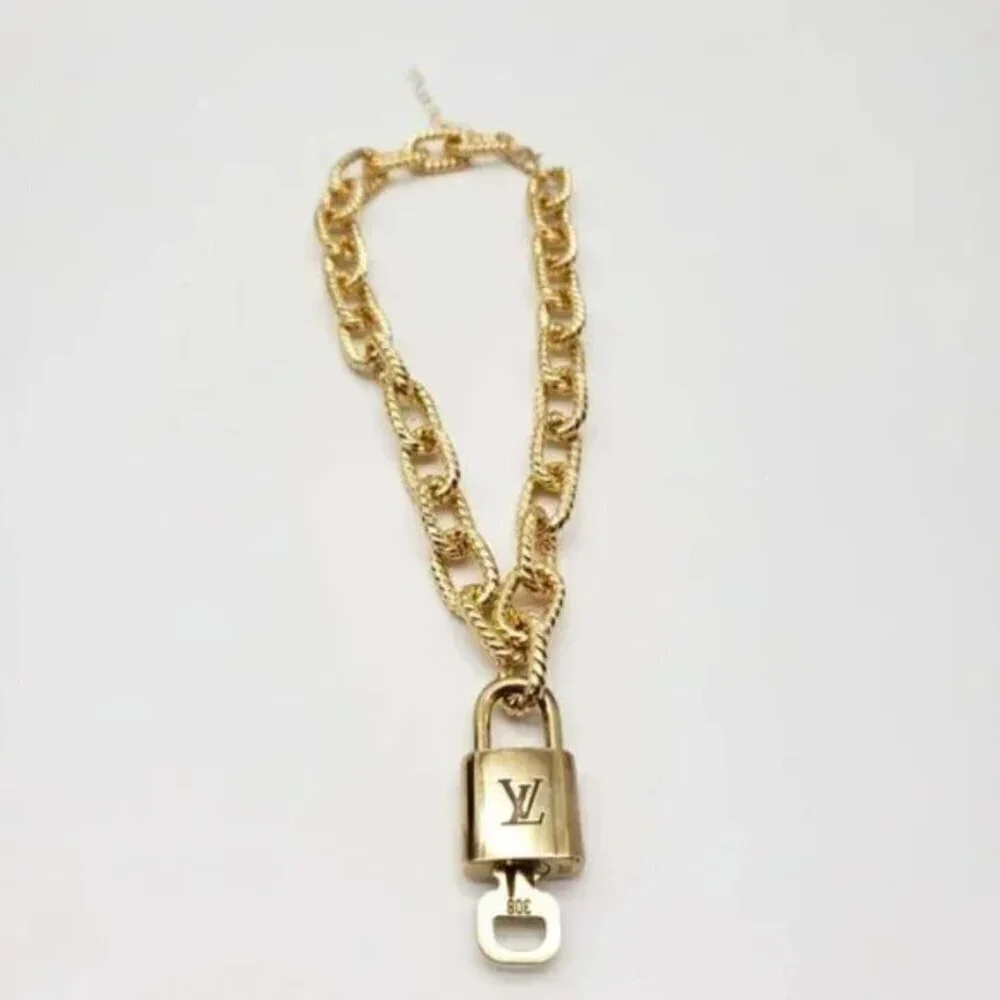 Authentic Louis Vuitton Lock and Key with Unbranded Gold Plated Chain Necklace
